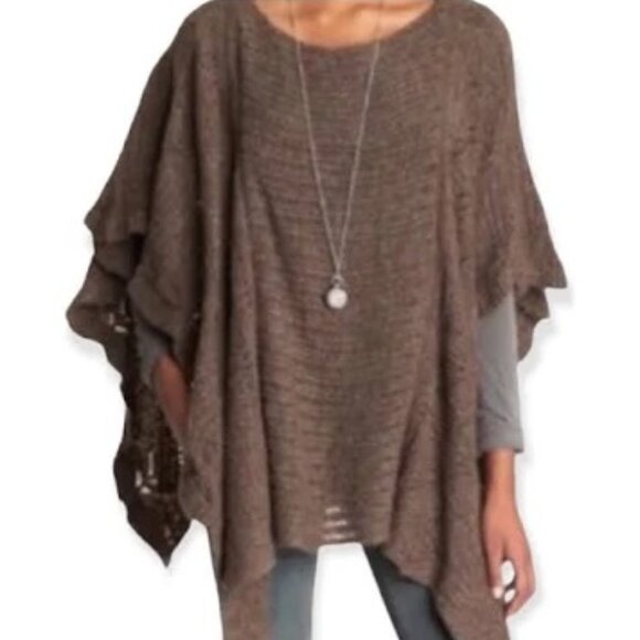 Free People Snow Nymph Loose Sweater Poncho Taupe Size XS - Picture 16 of 16
